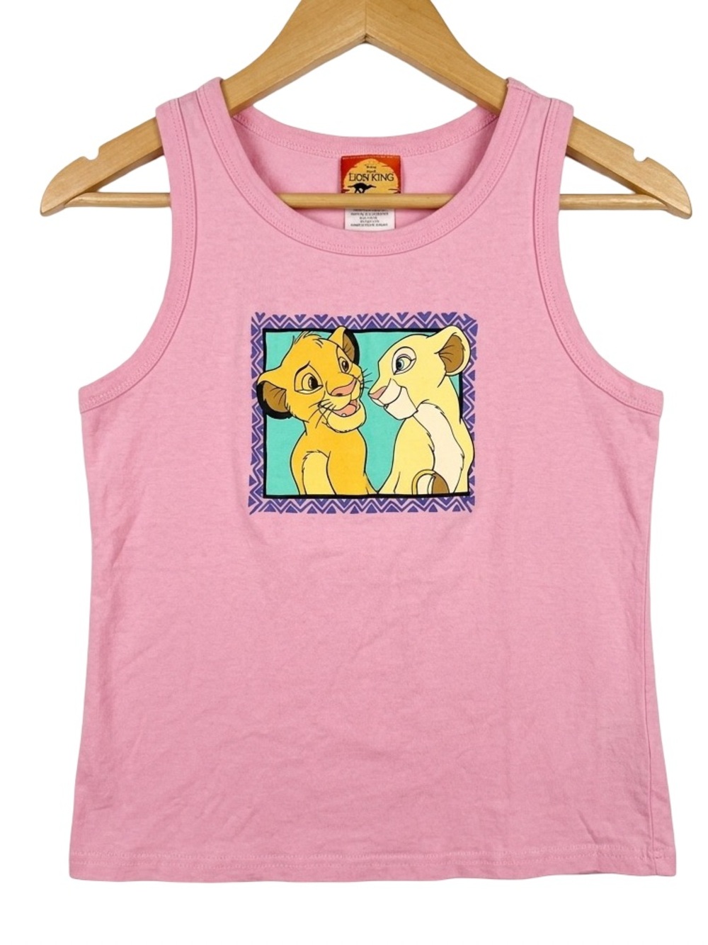 Disney The Lion King fitted Tank Top Pink Graphic Simba Nala Large XS Y2K Retro